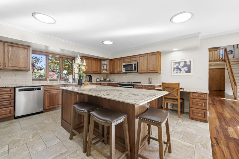 Kitchen and island