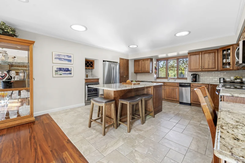 Kitchen cabinetry and island seating