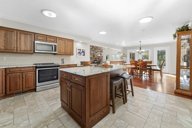 Kitchen opening to the dining area